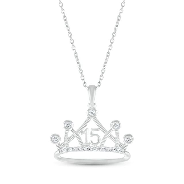 White Lab-Created Sapphire Quinceañera Crown Necklace Sterling Silver 18"