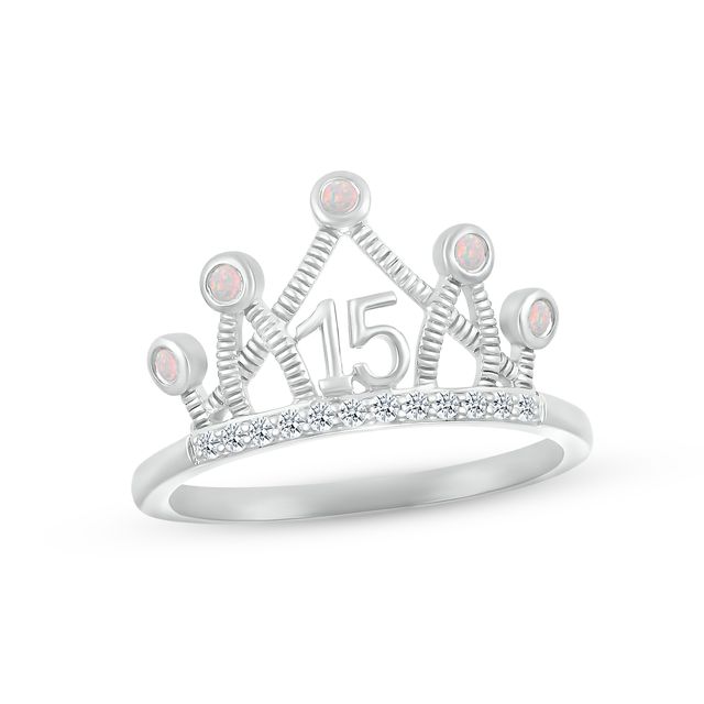 Lab-Created Opal & White Lab-Created Sapphire Quinceañera Crown Ring Sterling Silver