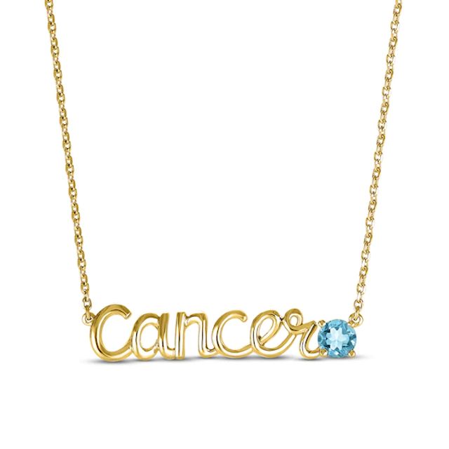 Swiss Blue Topaz Zodiac Cancer Necklace 10K Yellow Gold 18"