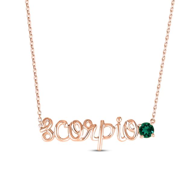 Lab-Created Emerald Zodiac Scorpio Necklace 10K Rose Gold 18"