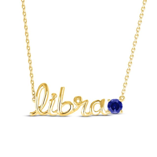 Blue Lab-Created Sapphire Zodiac Libra Necklace 10K Yellow Gold 18"