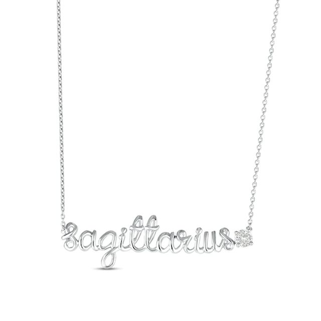 White Lab-Created Sapphire Zodiac Sagittarius Necklace 10K White Gold 18"