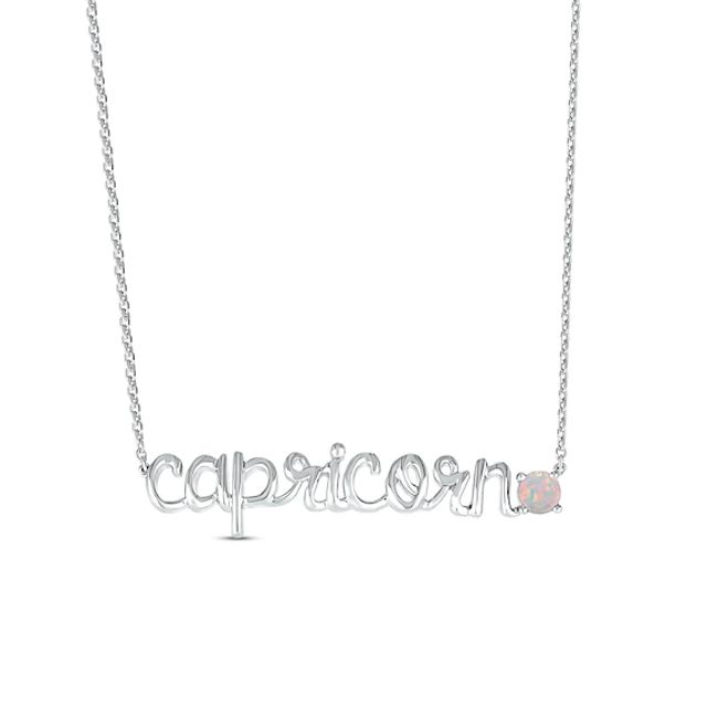 Lab-Created Opal Zodiac Capricorn Necklace Sterling Silver 18"