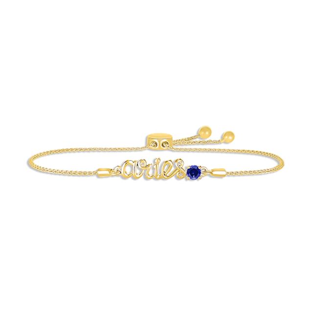 Blue Lab-Created Sapphire Zodiac Aries Bolo Bracelet 10K Yellow Gold 9.5"