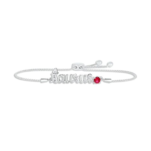 Lab-Created Ruby Zodiac Taurus Bolo Bracelet Sterling Silver 9.5"