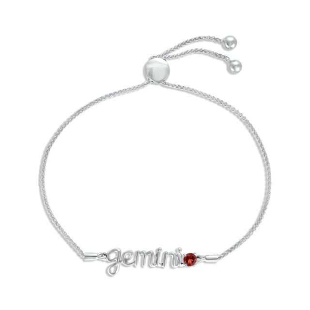 Garnet Zodiac Gemini Bolo Bracelet Sterling Silver 9.5"