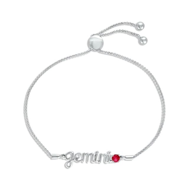 Lab-Created Ruby Zodiac Gemini Bolo Bracelet 10K White Gold 9.5"
