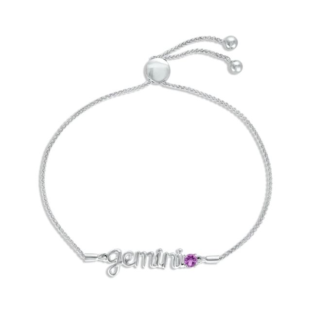 Amethyst Zodiac Gemini Bolo Bracelet 10K White Gold 9.5"