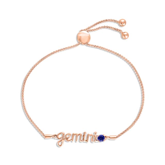 Blue Lab-Created Sapphire Zodiac Gemini Bolo Bracelet 10K Rose Gold 9.5"