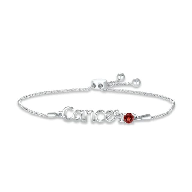 Garnet Zodiac Cancer Bolo Bracelet Sterling Silver 9.5"