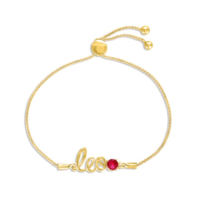 Lab-Created Ruby Zodiac Leo Bolo Bracelet 10K Yellow Gold 9.5"