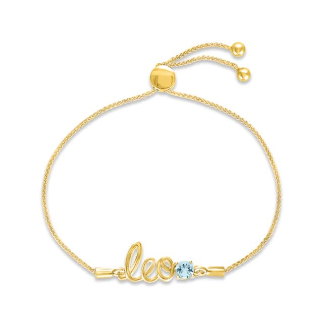 Aquamarine Zodiac Leo Bolo Bracelet 10K Yellow Gold 9.5"