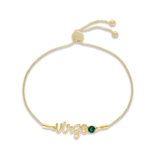 Lab-Created Emerald Zodiac Virgo Bolo Bracelet 10K Yellow Gold 9.5"