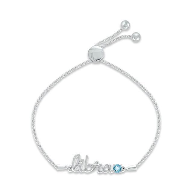 Swiss Blue Topaz Zodiac Libra Bolo Bracelet Sterling Silver 9.5"