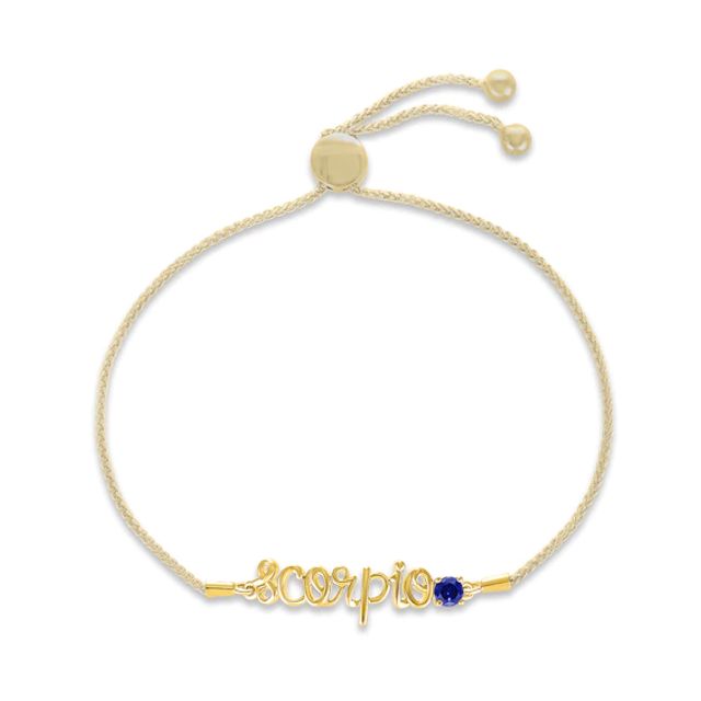 Blue Lab-Created Sapphire Zodiac Scorpio Bolo Bracelet 10K Yellow Gold 9.5"