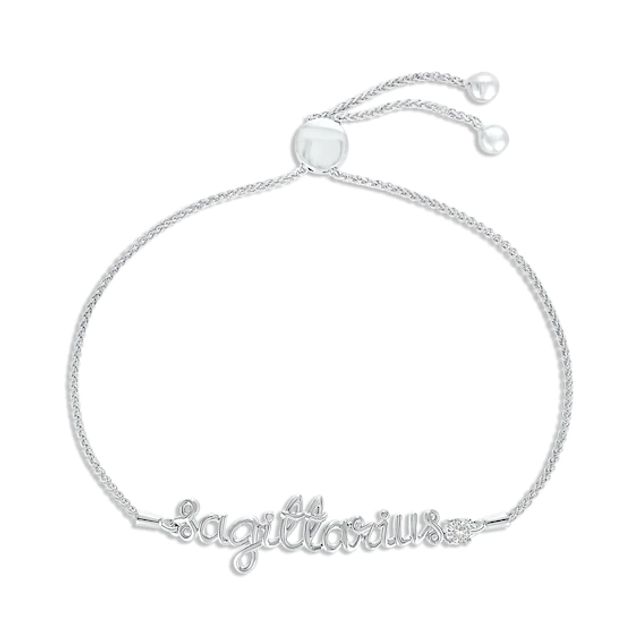 White Lab-Created Sapphire Zodiac Sagittarius Bolo Bracelet 10K White Gold 9.5"