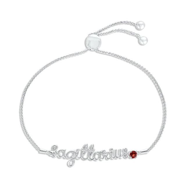 Garnet Zodiac Sagittarius Bolo Bracelet 10K White Gold 9.5"