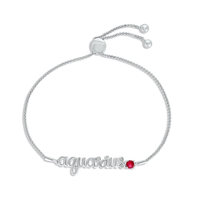 Lab-Created Ruby Zodiac Aquarius Bolo Bracelet Sterling Silver 9.5"