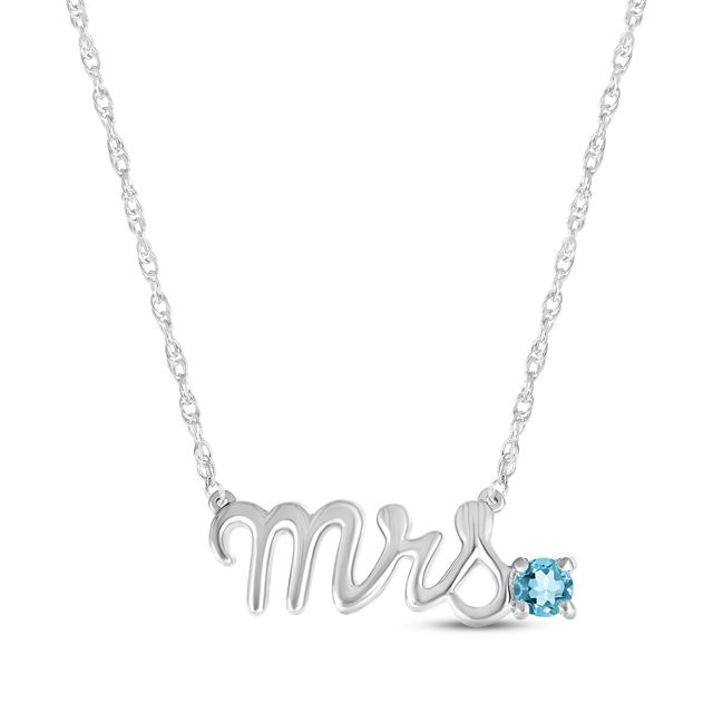 Swiss Blue Topaz "Mrs." Necklace 10K White Gold 18"