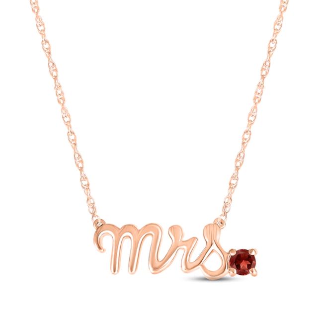 Garnet "Mrs." Necklace 10K Rose Gold 18"