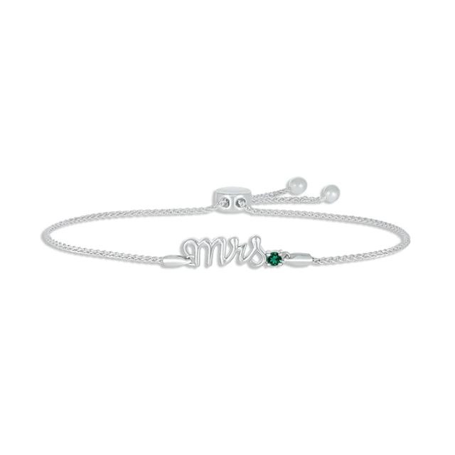 Lab-Created Emerald "Mrs." Bolo Bracelet Sterling Silver 9.5"
