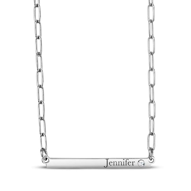 Diamond Paperclip Bar Name Necklace Sterling Silver 18"