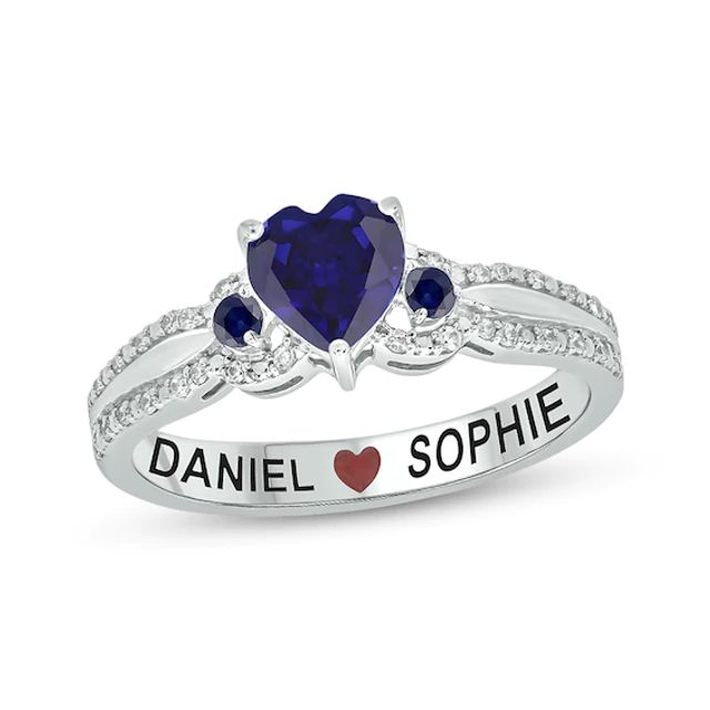 Heart-Shaped Blue Lab-Created Sapphire & Diamond Promise Ring 1/10 ct tw Sterling Silver