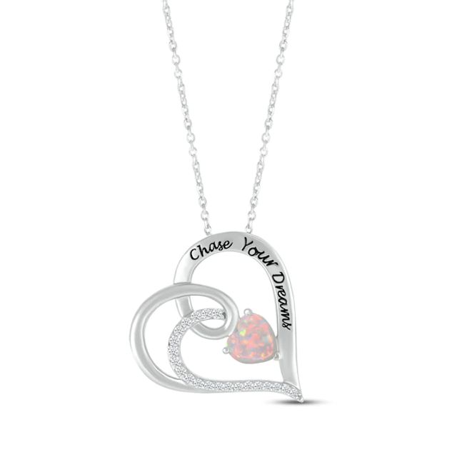 Heart-Shaped Lab-Created Opal & Round-Cut White Lab-Created Sapphire Heart Necklace Sterling Silver 18”