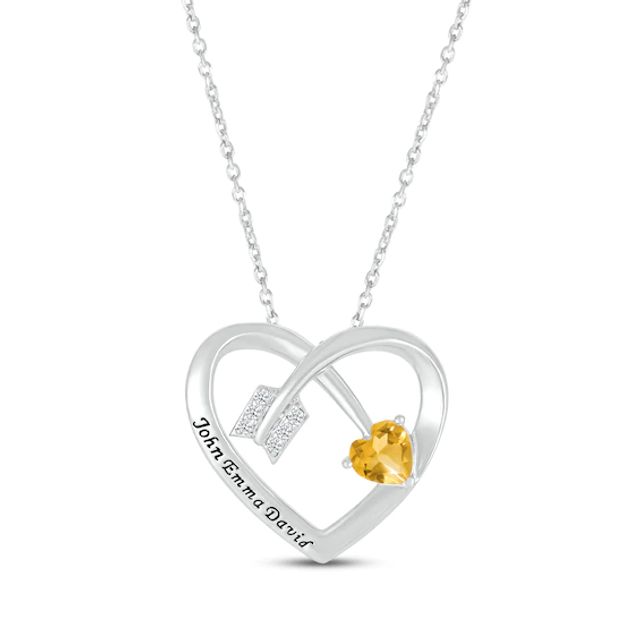 Heart-Shaped Citrine & Round-Cut White Lab-Created Sapphire Heart & Arrow Necklace Sterling Silver 18”