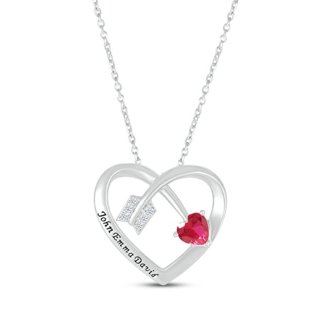 Heart-Shaped Lab-Created Ruby & Round-Cut White Lab-Created Sapphire Heart & Arrow Necklace Sterling Silver 18”