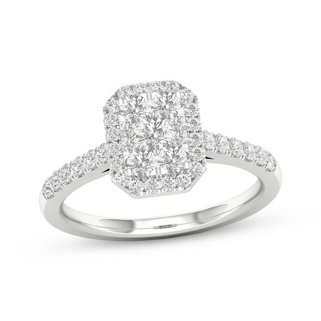 Now + Forever Multi-Diamond Center Octagon Frame Engagement Ring 1/2 ct tw 10K White Gold