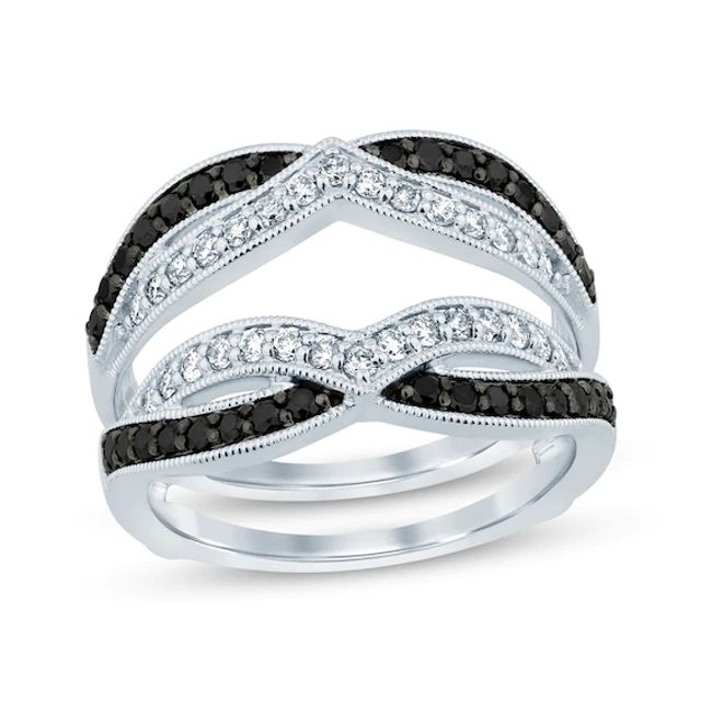 Black & White Diamond Enhancer Ring 3/4 ct tw 14K White Gold