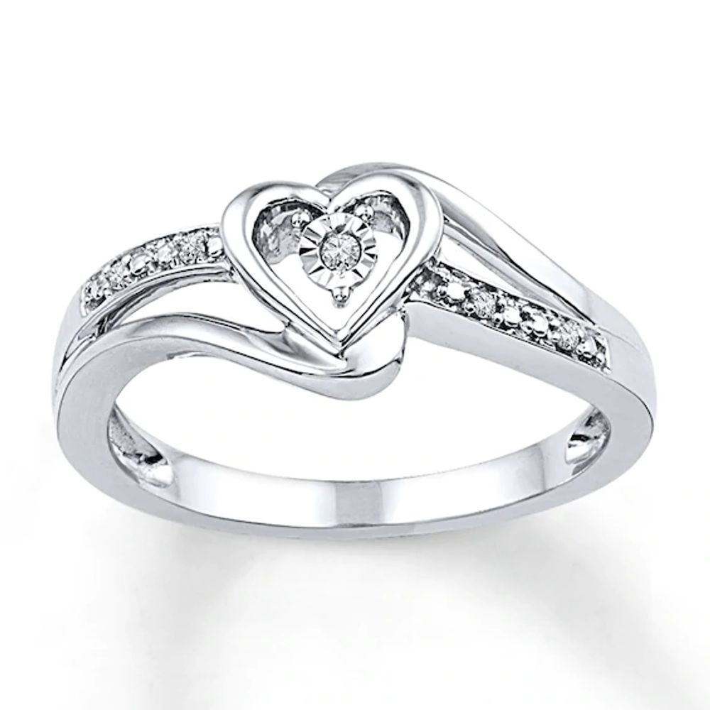 Diamond Heart Promise Ring 1/6 ct tw 10K White Gold | Kay Outlet