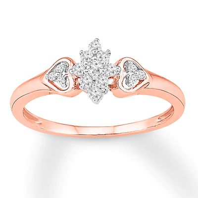 Diamond Heart Sides Promise Ring 1/6 ct tw 10K Rose Gold