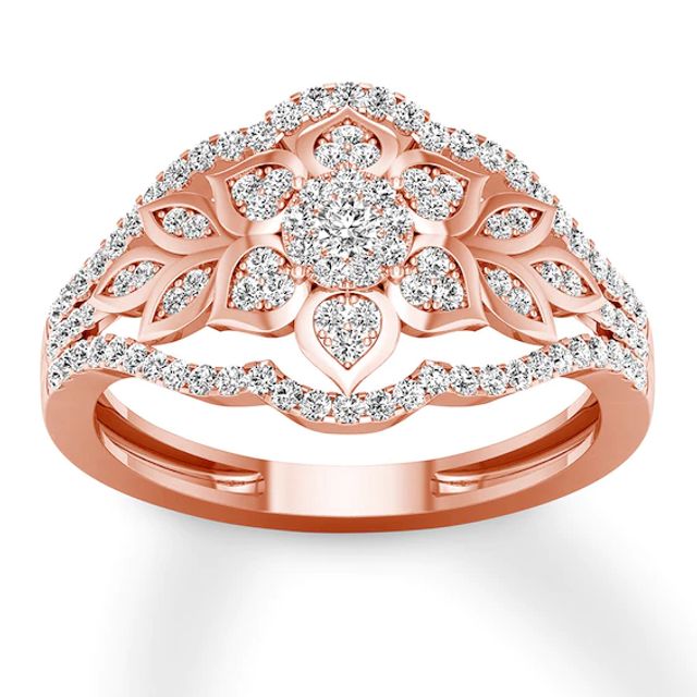 Floral Diamond Ring 1/3 ct tw Round-cut 10K Rose Gold