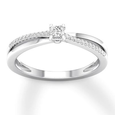 Diamond Ring 1/8 ct tw Princess & Round-cut 10K White Gold