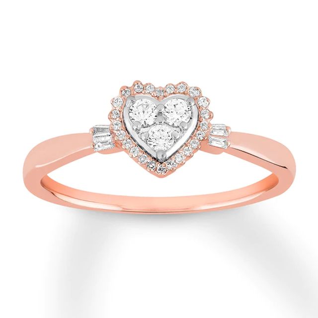 Diamond Promise Ring 1/5 ct tw Round & Baguette 10K Rose Gold