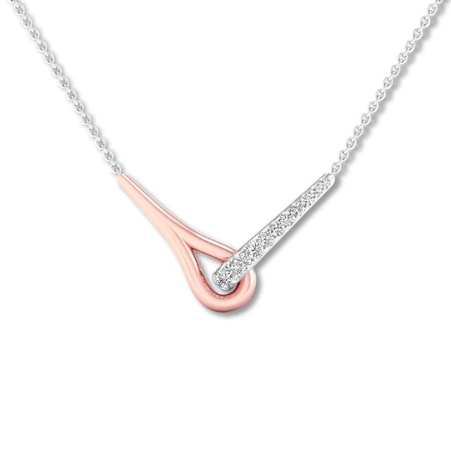 Love + Be Loved Diamond Necklace Sterling Silver & 10K Rose Gold 18"
