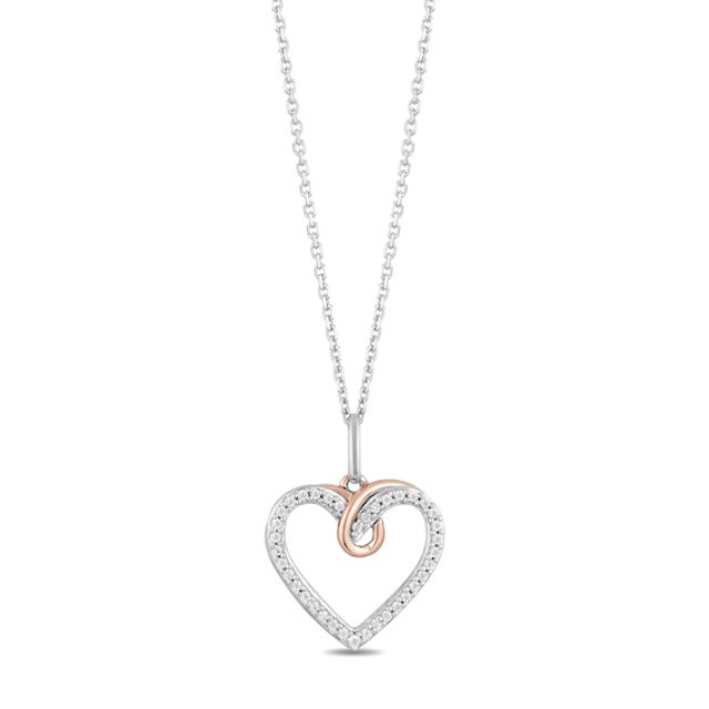 Hallmark Diamonds Heart Necklace 1/10 ct tw Sterling Silver & 10K Rose Gold 18"