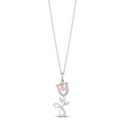 Kay Hallmark Diamonds Flower Necklace 1/15 ct tw Sterling Silver & 10K Rose Gold 18"