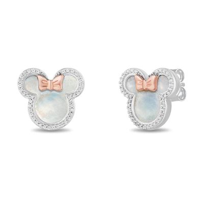 Kay Disney Treasures Minnie Mouse Mother of Pearl & Diamond Earrings 1/6 ct tw 10K Rose Gold & Sterling Silver