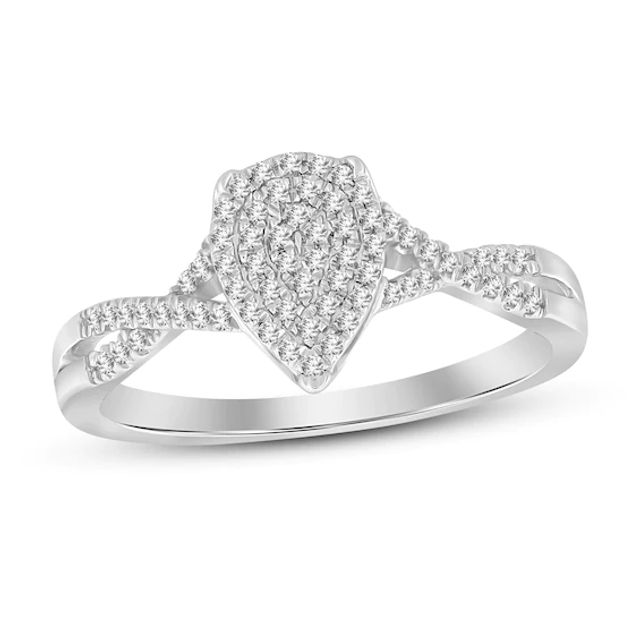 Multi-Diamond Pear-Shaped Promise Ring 1/6 ct tw 10K White Gold