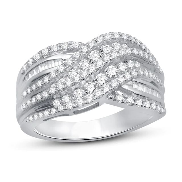 Diamond Fashion Ring 1 ct tw Round & Baguette Sterling Silver