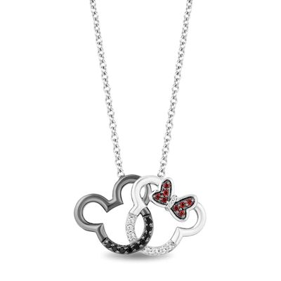 Kay Disney Treasures Mickey & Minnie Mouse Garnet & Diamond Necklace 1/8 ct tw Sterling Silver 17"