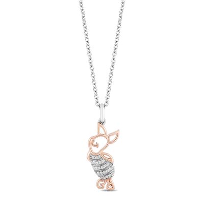 Kay Disney Treasures Winnie the Pooh "Piglet" Diamond Necklace 1/20 ct tw 10K Rose Gold & Sterling Silver 17"