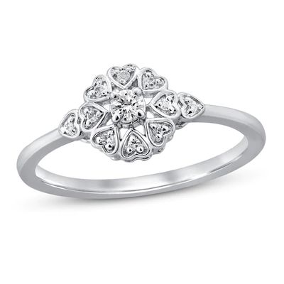 Kay Diamond Heart Halo Ring 1/10 ct tw Round-Cut Sterling Silver