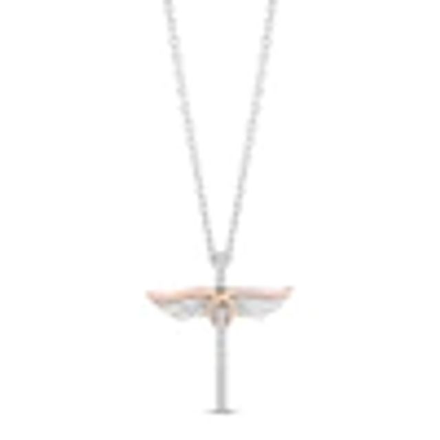 Hallmark Diamonds Angel Necklace 1/10 ct tw Sterling Silver/10K Rose Gold 18"