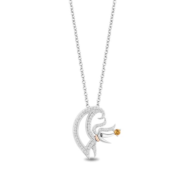 Disney Treasures The Nightmare Before Christmas Citrine & Diamond Necklace 1/6 ct tw Sterling Silver & 10K Rose Gold 17"