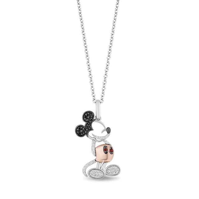 Kay Disney Treasures Mickey Mouse Garnet & Diamond Necklace 1/6 ct tw Sterling Silver & 10K Rose Gold 19"