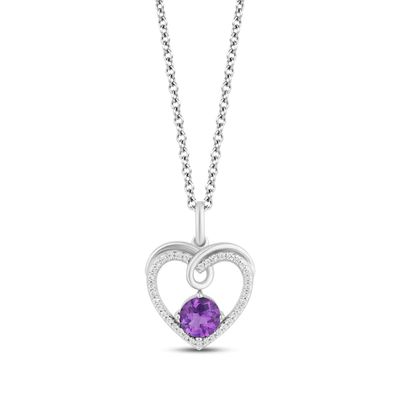 Kay Hallmark Diamonds Amethyst Heart Necklace 1/10 ct tw Sterling Silver 18"